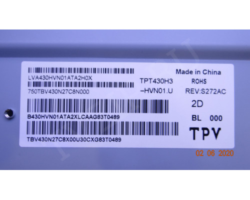 T430HVN01.A CRTL BD 43T01-C09 PHILIPS 43PFS5302/12 T430HVN01.A CRTL BD 43T01-C09 PHILIPS 43PFS5302/12